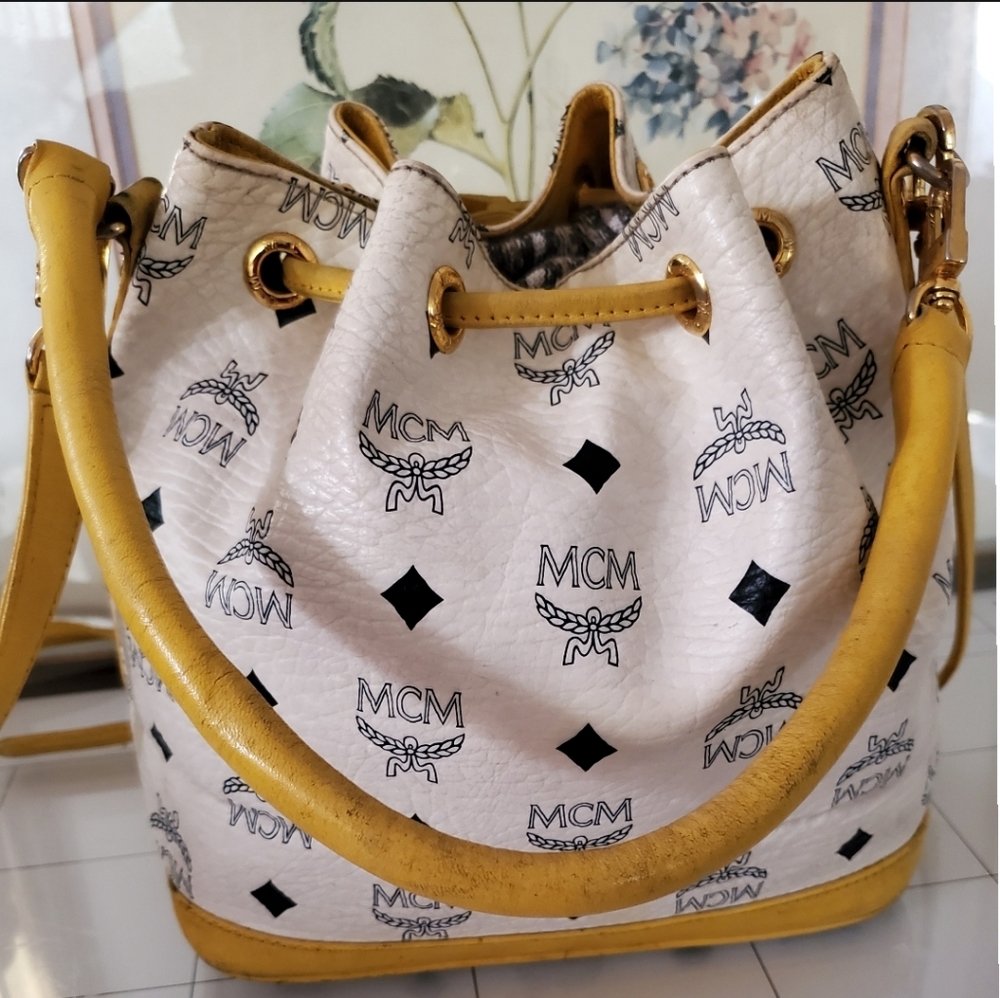 MCM White Bucket Drawstring Bucket Bag - Picture 3 of 12